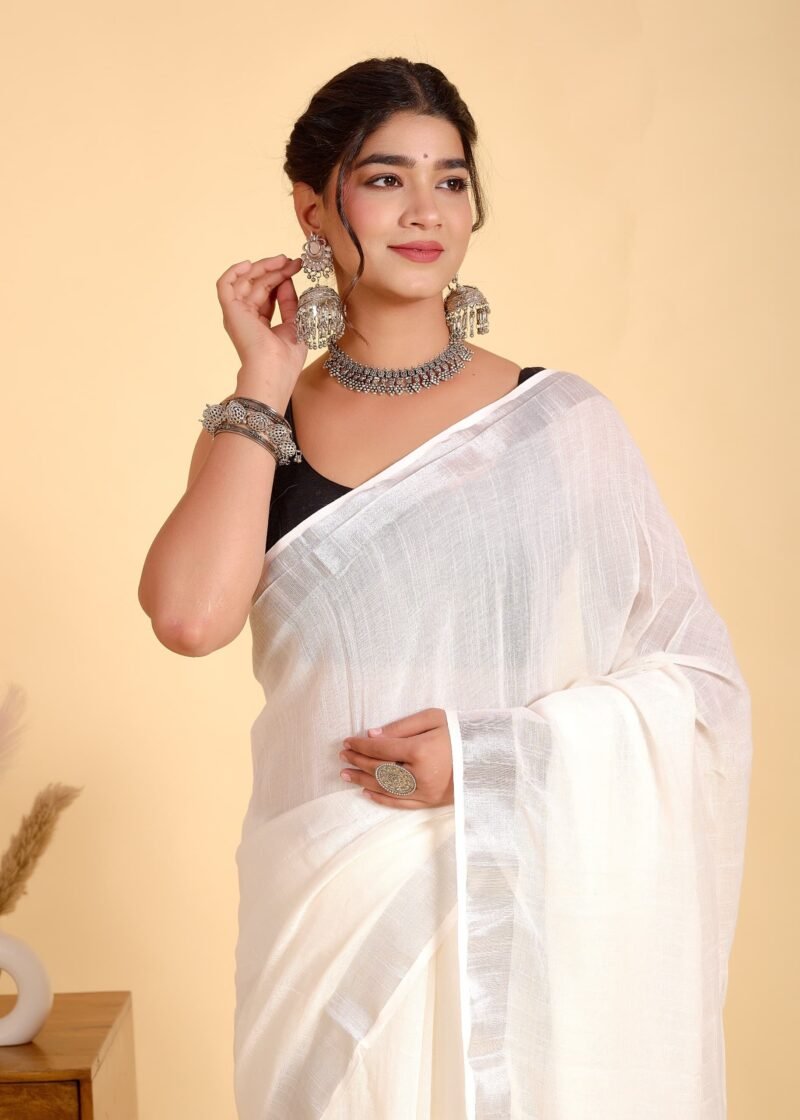 White Linen Saree