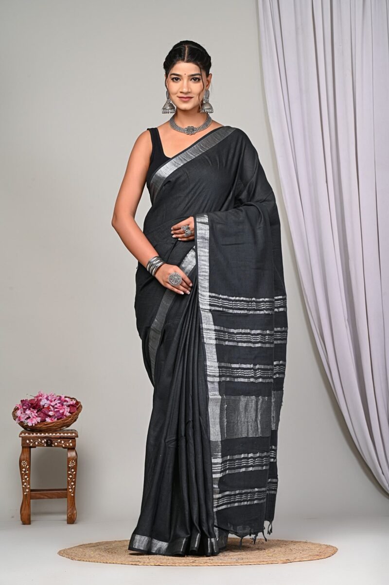 Black Linen Saree