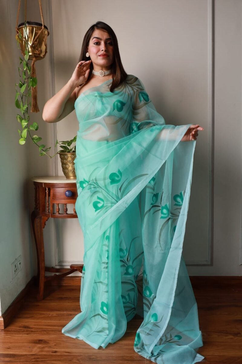 Turquoise Floral Saree